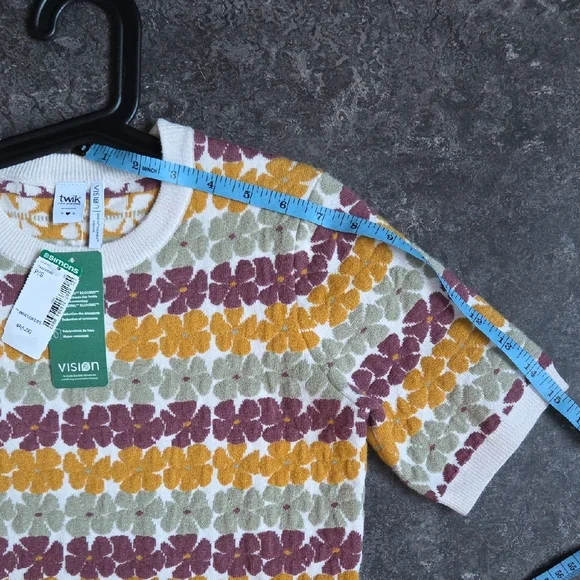 Twik Multicolor Floral Crew Neck Crop Sweater T Shirt Short Sleeve S - Picture 8 of 9
